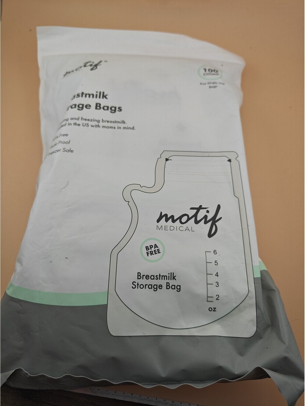Motif Medical Breast Milk Storage Bags 6oz 100 Count Disposable Leakproof